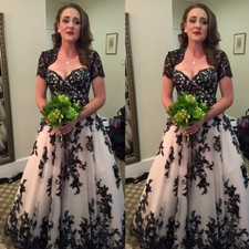 Gothic Wedding Dresses Black Sweetheart Lace Applique A Line Bridal Gowns