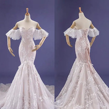 Champagne Mermaid Wedding Dresses Sweetheart Applique Bridal Gowns Sweep Train
