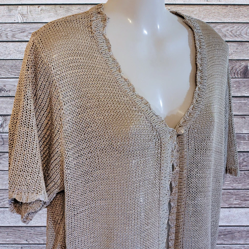 Cardigã feminino Sag Harbor grande suéter marrom malha manga curta botão único - Imagem 2 de 4
