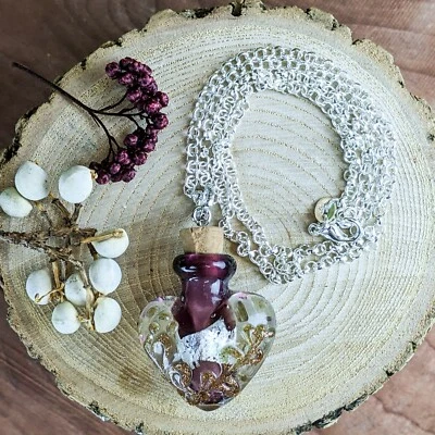 SCENIC CITY ODDITIES Heart Cremation Urn Necklace Silver jewelry purple Murano Glass sympathy ashes