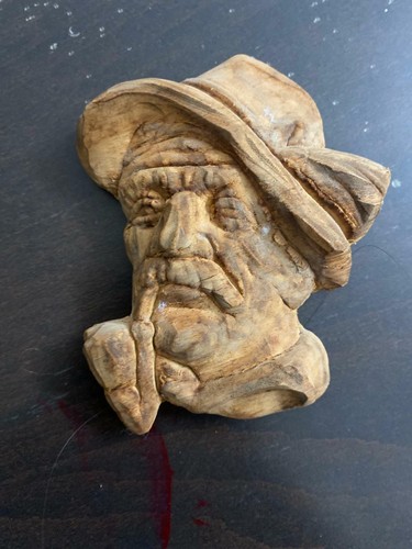 Vintage Wooden Carved Old Man Head cowboy Stock Pipe Hat Home Decor Sculptures - Picture 6 of 6
