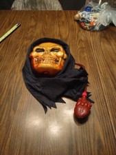 Face Skeleton Mask Halloween Horror Reaper With Working Heart Blood Pump.
