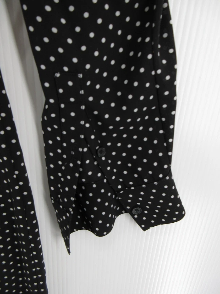 Express Dress Women Small Black Portofino Shirt Button Up Polka Dots Roll Tab - Image 3 of 4