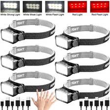 6PCS Rechargeable LED Headlamp Motion Sensor COB Headlight High Lumen Work Light