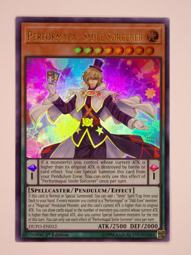 smiling yugioh card PERFORMAPAL SMILE SORCERER *** ULTRA RARE MINT/NM DUPO-EN012 YUGIOH!