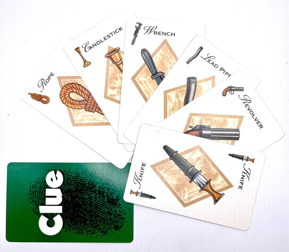 CLUE Cards Complete Set of 6 Weapons - 1996 Game Replacement Pieces Parts  - Image 4 of 4