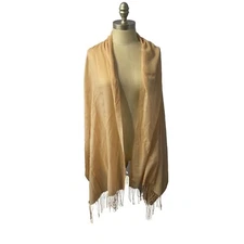Simply Chic Tan Beige Shawl with Fringe 26” x 78” NWT