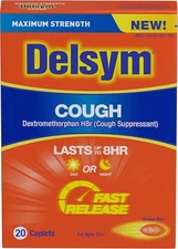 Maximum Strength Delsym Cough Suppressant, Fast Release Caplets, Lasts up to 8 H