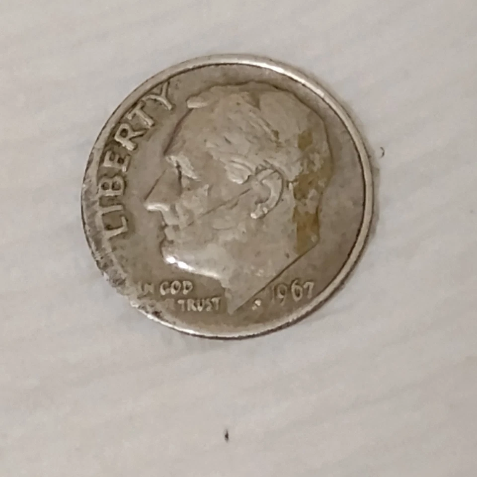 1967 roosevelt dime no mint mark damage coin circulated - Image 3 of 4