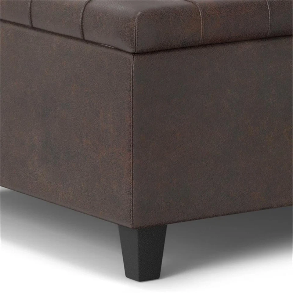 Pemberly Row Square Vegan Faux Leather Storage Ottoman in Brown - Image 2 of 4