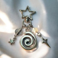 Spider Web Spiral Star Metal Keychain Gothic Aesthetic Key Ring for Bags Acc