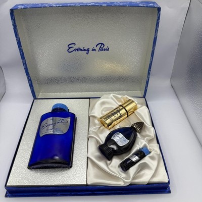 Vintage Bourjois Evening In Paris Perfume 4 Piece Satin Lined Gift Set 1940s ?