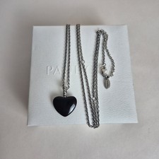 Genuine Pandora Mi Amor Black Onyx Heart Pendant Necklace  80cm S925 ALE Rare