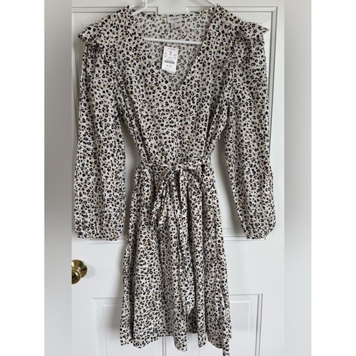 J.Crew Leopard Print Ruffle Sleeve Mini Dress Tie Waist Medium NWT