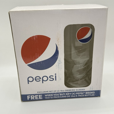 PEPSI Set Of Two Vintage Glass Mug Cups Tumblers Original Soft Drink Logo 16oz