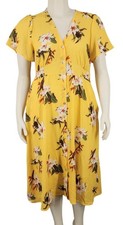 Women's Royla Mp Yellow Floral Dress Button Front Large Maxi Polka Dot Flowy