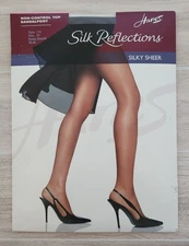 Hanes Silk Reflections Silky Sheer Pantyhose Size EF Barely Black