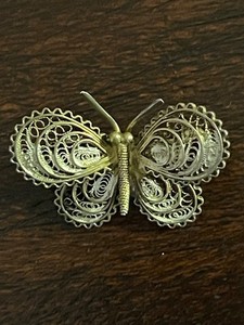 Authentic Vintage 800 Silver & Gold Plated Filigree Butterfly Brooch dated 1947 to 1954
