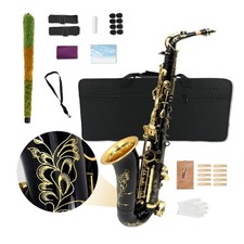 E-Flat Alto Saxophone Black Gold Lacquer Brass Body with Case Set for Beginners