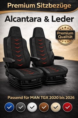LKW Sitzbezüge für MAN TGX 2020-2026 SET 1+1 Fahrer Beifahrer LEDER + ALCANTARA