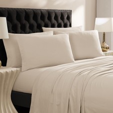 Garment Washed Solid Microfiber 6-Piece Bed Sheet Set, 12-inch Deep Pocket, Q...