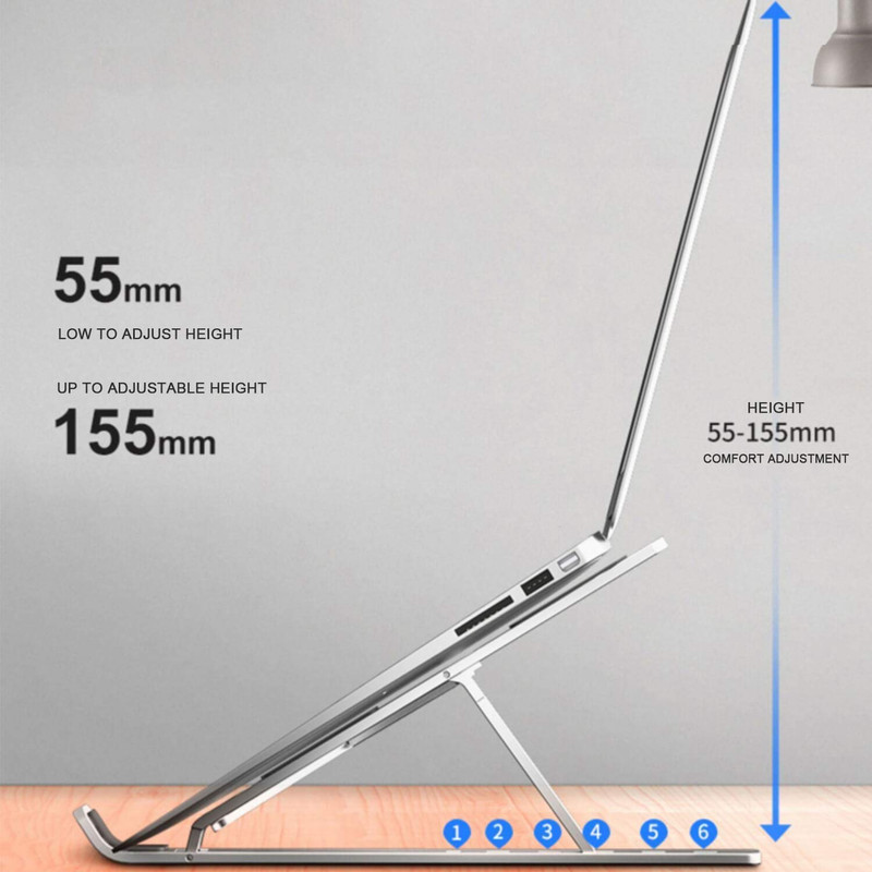 Portable Silver Laptop Stand for Desktops & Laptops - Adjustable Tabletop Riser Holder  