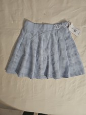 New Romwe Blue Gray Plaid Pleated Mini Skirt size Small