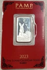 2023 PAMP Swiss 10g .999 Silver Bar Rabbit Lunar Calendar Series Assay Card