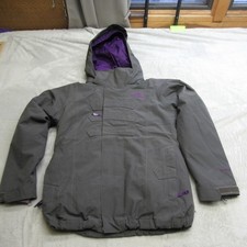 North Face Hyvent Jacket Girl Medium Gray Hood Waterproof 3in1 Removable Liner
