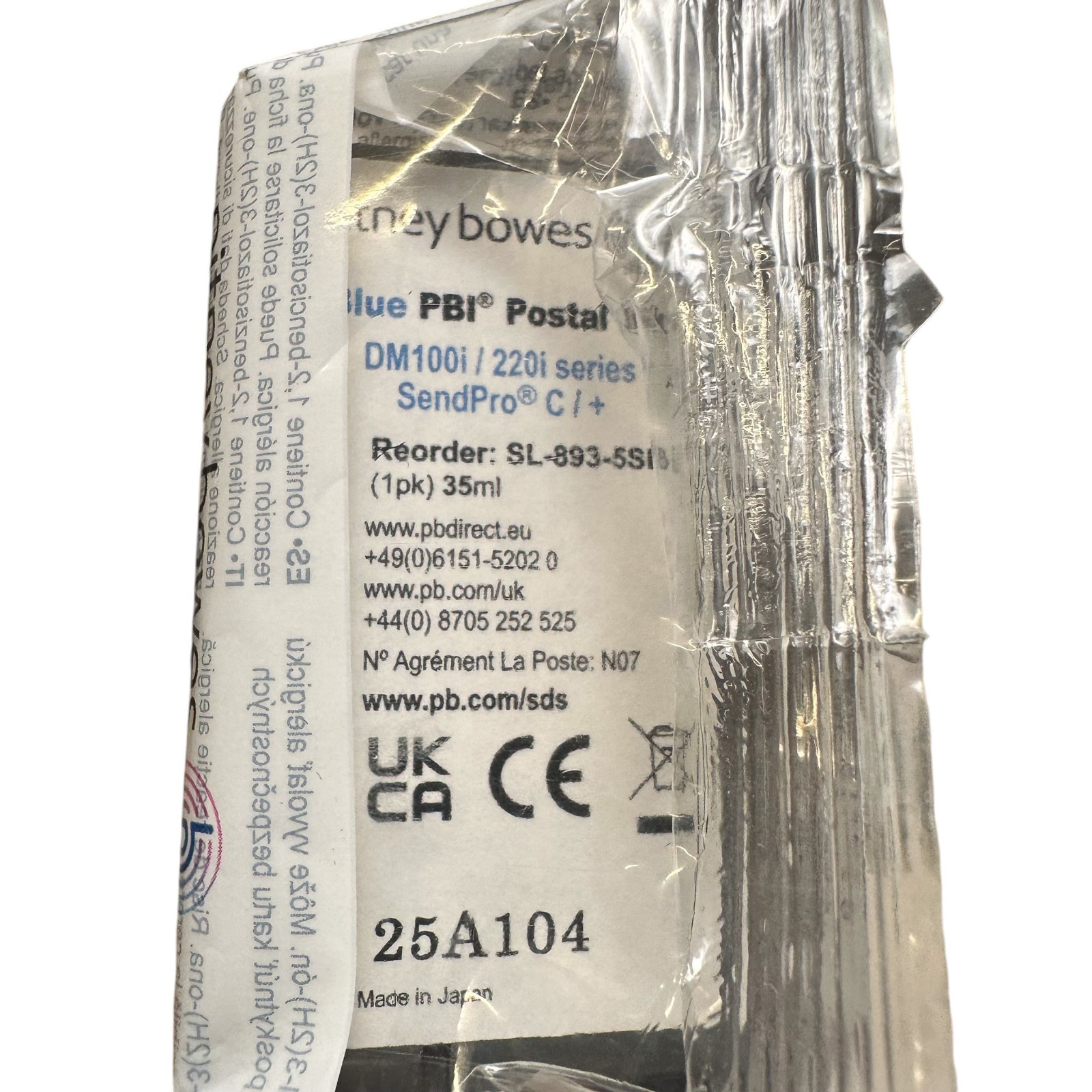 2 x Pitney Bowes Franking Ink Cartridge - Blue 893-5SB DM100i, DM200i ...