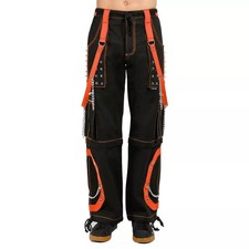Men Black Tripp Pant Punk Gothic Style Trouser with Orange Straps 100 Cotton