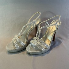 Gianni Bini Slingback Womens 9M Metallic Silver Leather Slip On Stiletto Heel