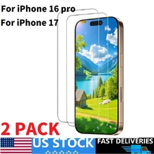 2Pack For iPhone 16 Pro iPhone 17 Tempered Glass Screen Protector Anti Scratch