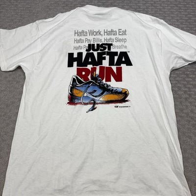 Vintage Coed Naked Just Hafta Run T-Shirt XL Made in USA Running T 