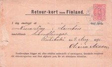 FINLAND - RETOUR-KORT 1891 10 PENNI Mi #RS 7 -FOLD-