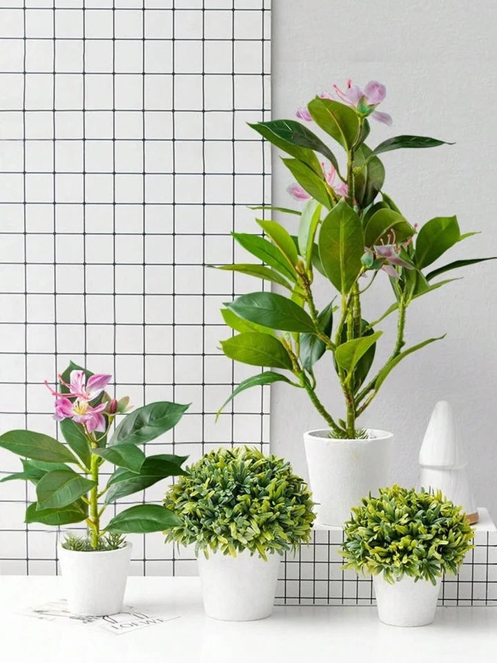 Plantas de azaleas artificiales 21-40 cm falso árbol de goma hojas de palma imitación ficus decoración Foto 3 de 4