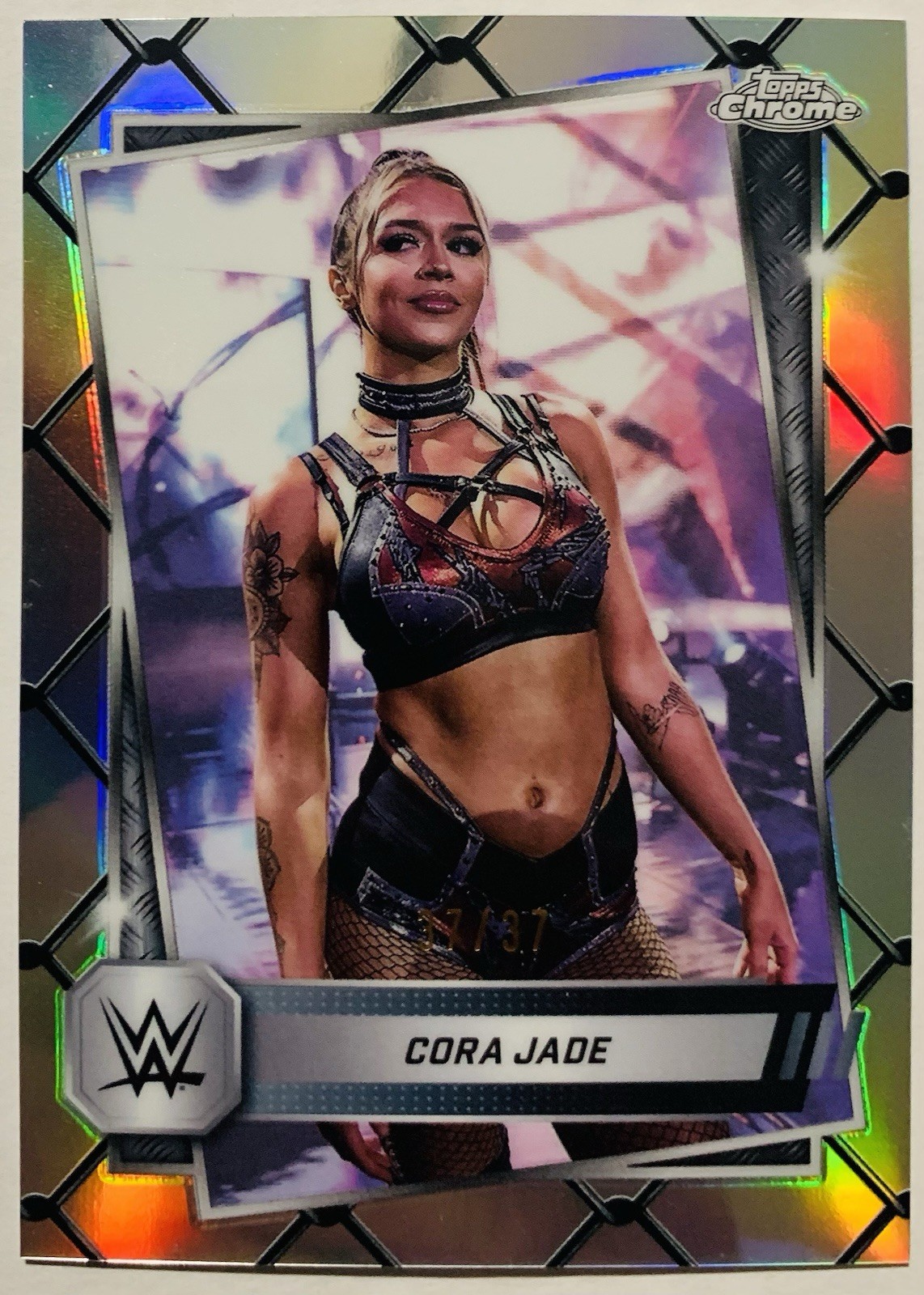 2025 Topps Chrome WWE #136 Cora Jade Steel Cage Refractor #d 37/37