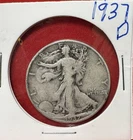 1937 D Walking Liberty Half Dollar US 90% Silver 50 Cent FACE U.S Coin