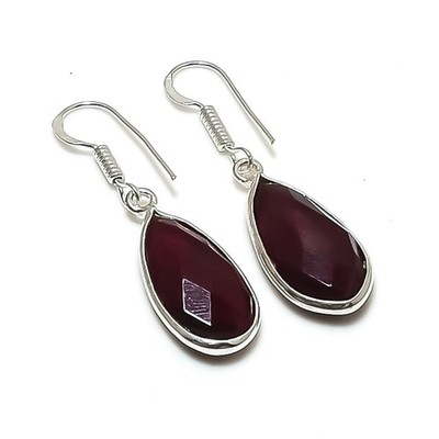 Facettierte Mosambik Granat Edelstein 925 Sterling Silber Schmuck Ohrringe 1,6'' A42