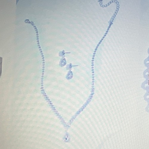 Silver Tone Clear Crystal Jewelry Set Necklace & Round Drop Dangle Earrings