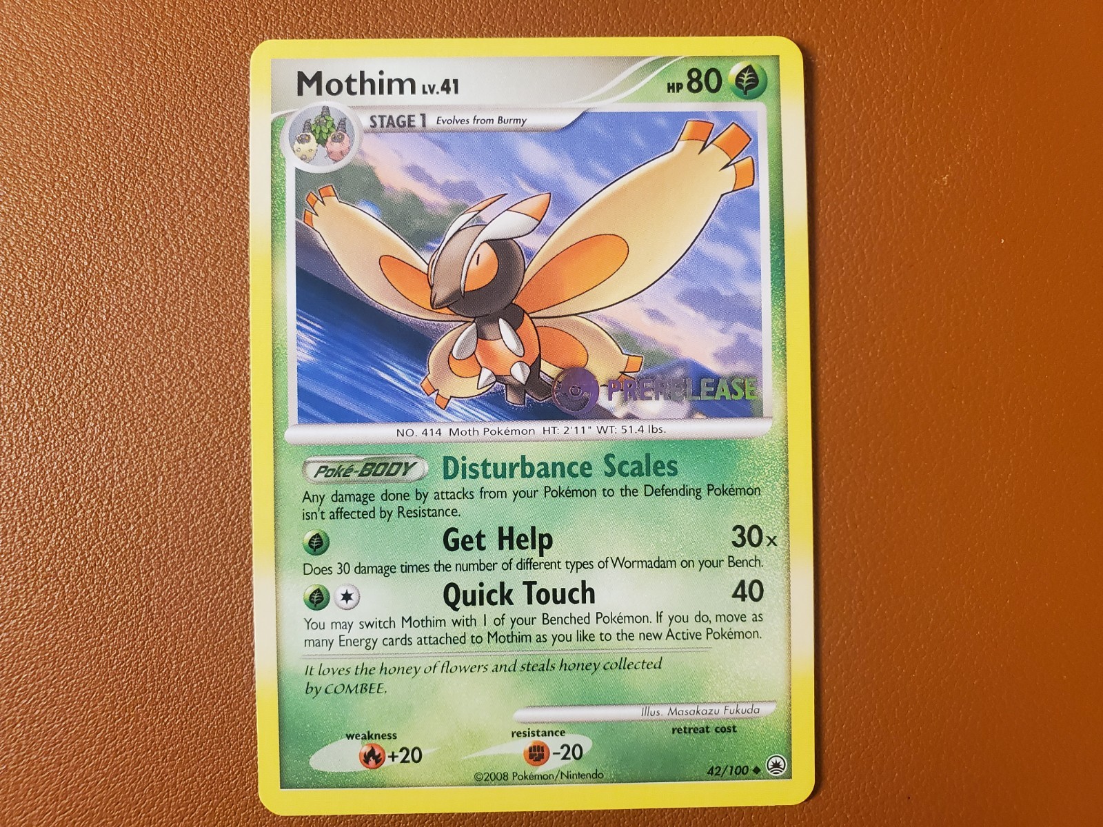 Mothim 42/100 Majestic Dawn Prerelease Stamped Promo NM-Mint Pokemon Card