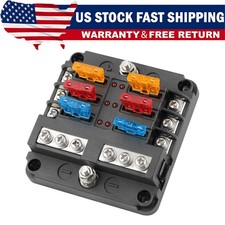6 Way Car Boot Power Distribution Blade Fuse Holder Box Block Panel Board US