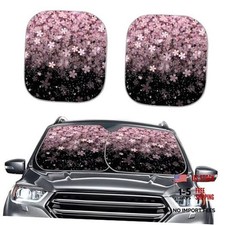 Cute Print Windshield Sun Shade - 2 Pcs Foldable Anti UV Reflect Cherry Blossom