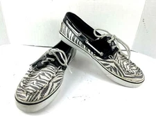 Sperry Top Sider Sequin Loafers Women 10 M Bahama Shoes Black White Zebra Canvas