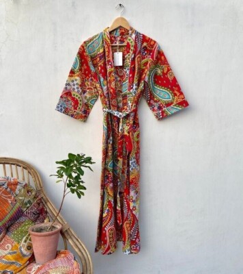 Paisley Print Nightwear Bathrobe India Dress Women Lightweight