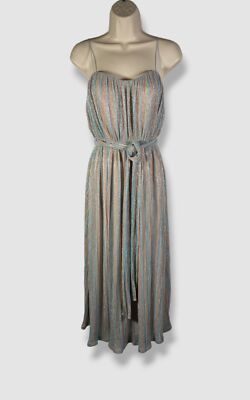 $495 Mestiza New York Women's Blue Alcantara Striped Metallic Dress Size 6