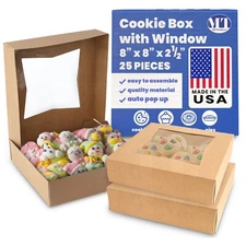 MT Products Brown Cookie Box, 8" x 8" x 2.5" Bakery Boxes - Pack of 25