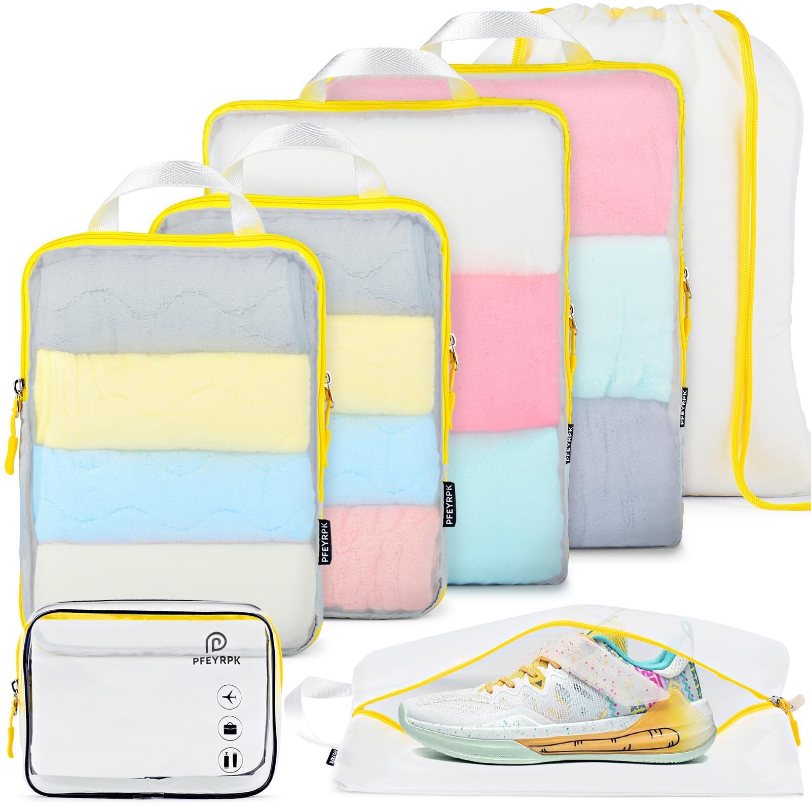 Compression Packing Cubes Travel Essentials with See Through Mesh for Suitcas...-image