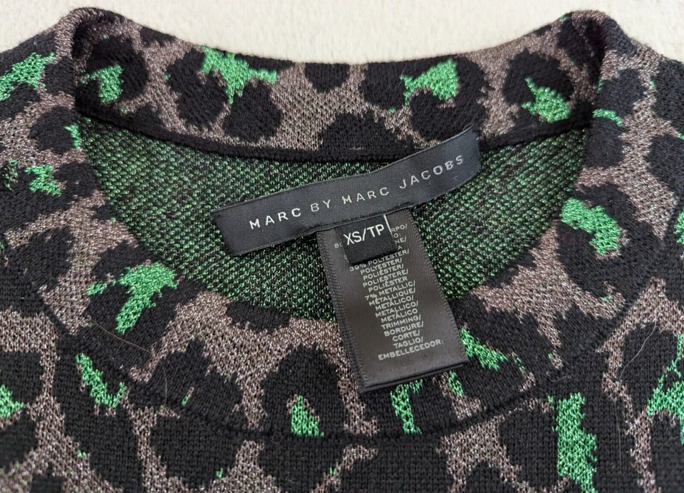 Suéter Marc By Marc Jacobs Talla XS Estampado Leopardo Verde Multicolor Tejido 1495 Foto 3 de 3