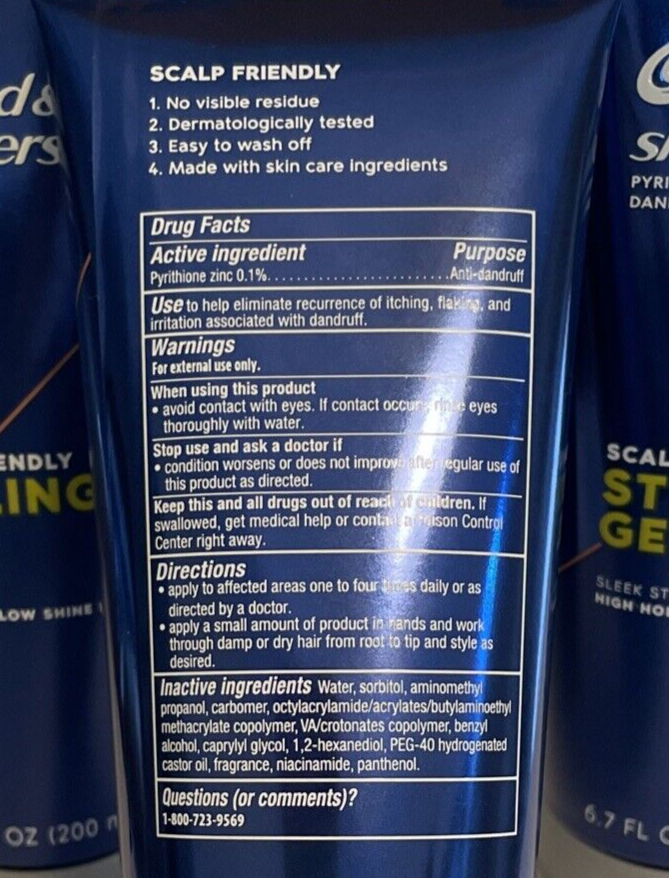 3 Head & Shoulders Scalp Friendly Gel High Hold Low Shine 6.7 oz. ea